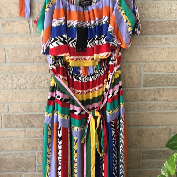 NWT  Eloquii Striped Ruffle Maxi Multi color Dress 16 - Picture 7 of 11